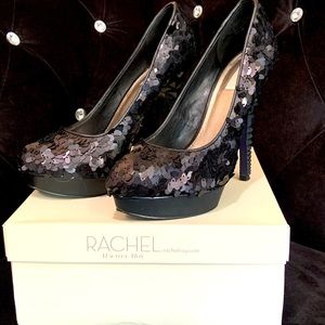 RACHEL ROY Black sequin stiletto pumps